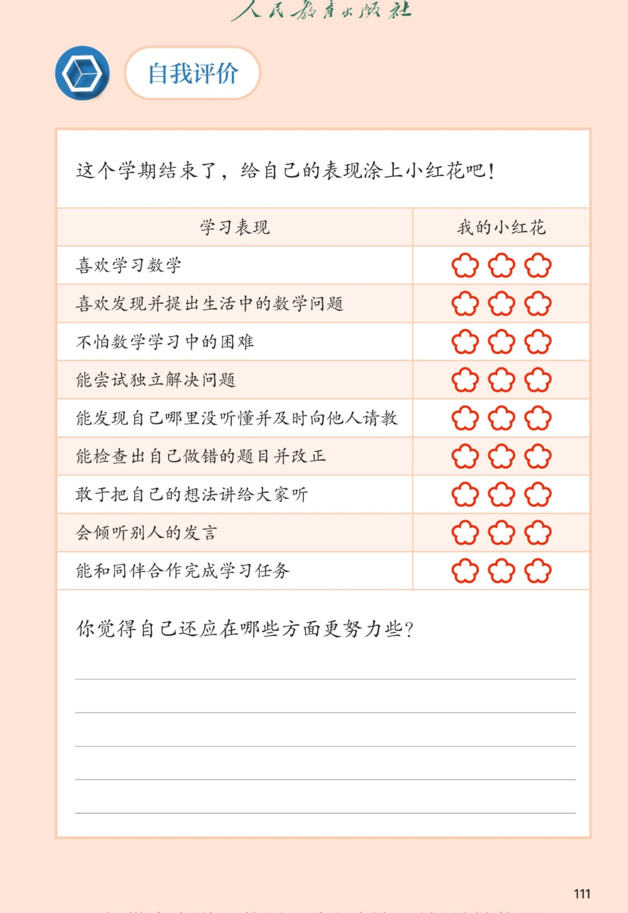 自我评价页：给自己的表现涂上小红花