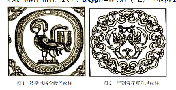 唐代织物纹样对比——波斯鸟衔花纹样与中国化纹样